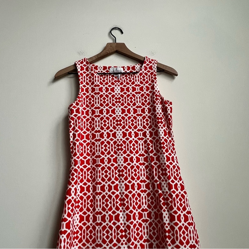 Jude Connally Beth Sleeveless Pullover Shift Dress Geometric Trellis Print XS - Picture 3 of 10